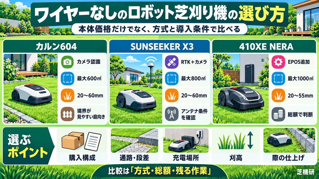 ワイヤーなしのロボット芝刈り機の選び方
