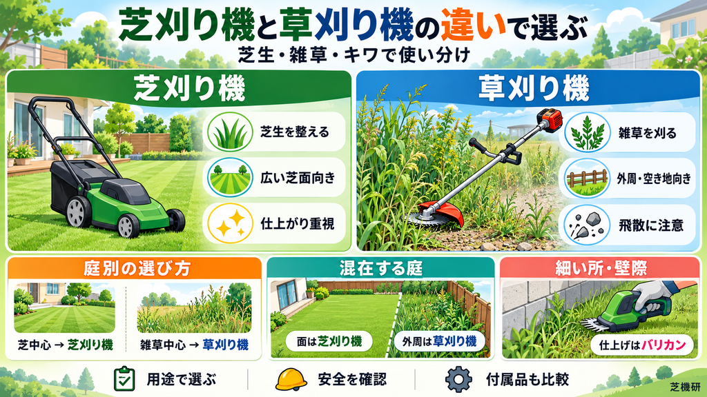 芝刈り機と草刈り機の違いで選ぶ