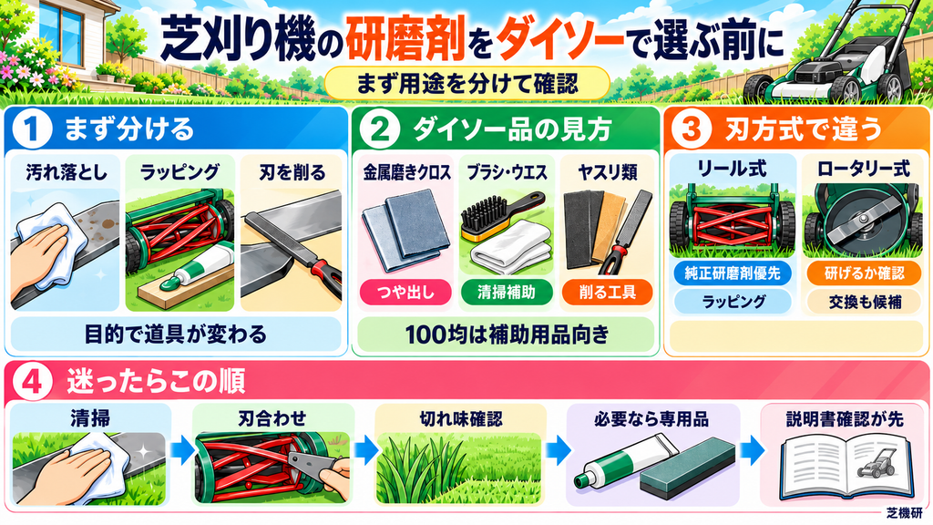 芝刈り機の研磨剤をダイソーで選ぶ前に