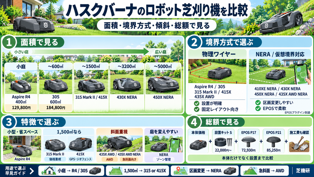 ハスクバーナのロボット芝刈り機を比較