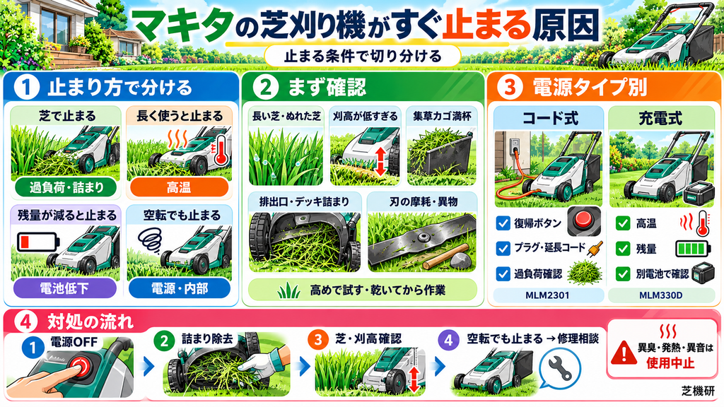 マキタの芝刈り機がすぐ止まる原因