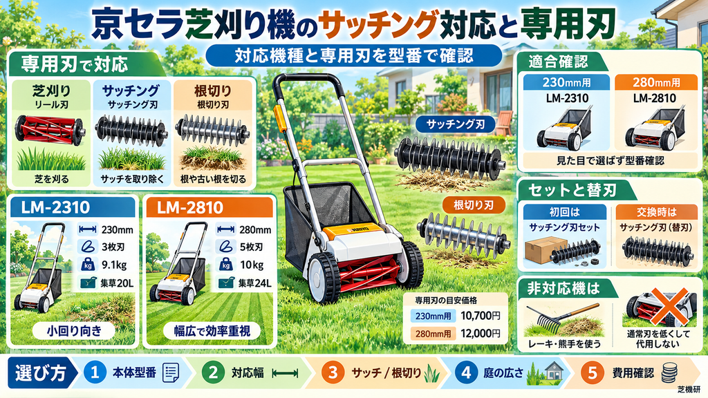 京セラ芝刈り機のサッチング対応と専用刃
