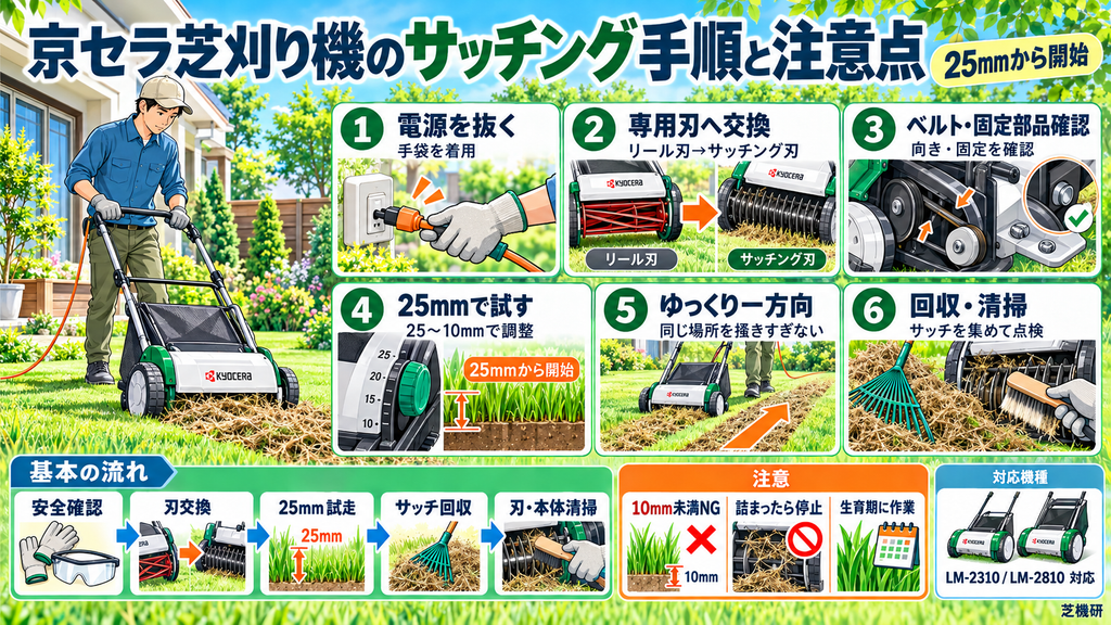 京セラ芝刈り機のサッチング手順と注意点