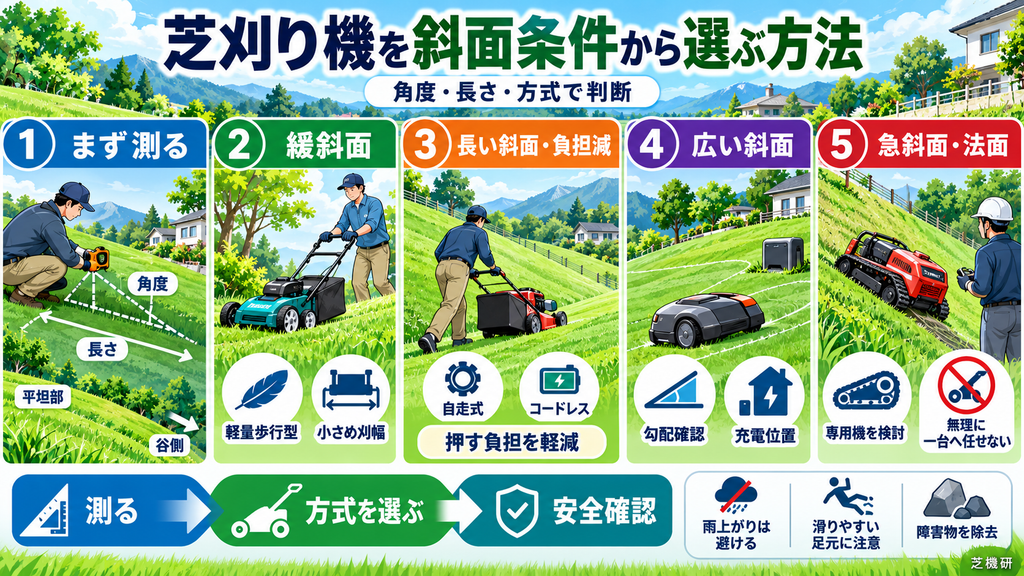 芝刈り機を斜面条件から選ぶ方法