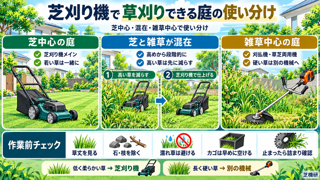 芝刈り機で草刈りできる庭の使い分け