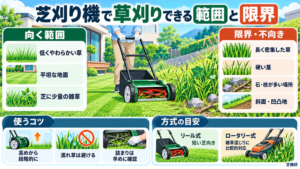 芝刈り機で草刈りできる範囲と限界