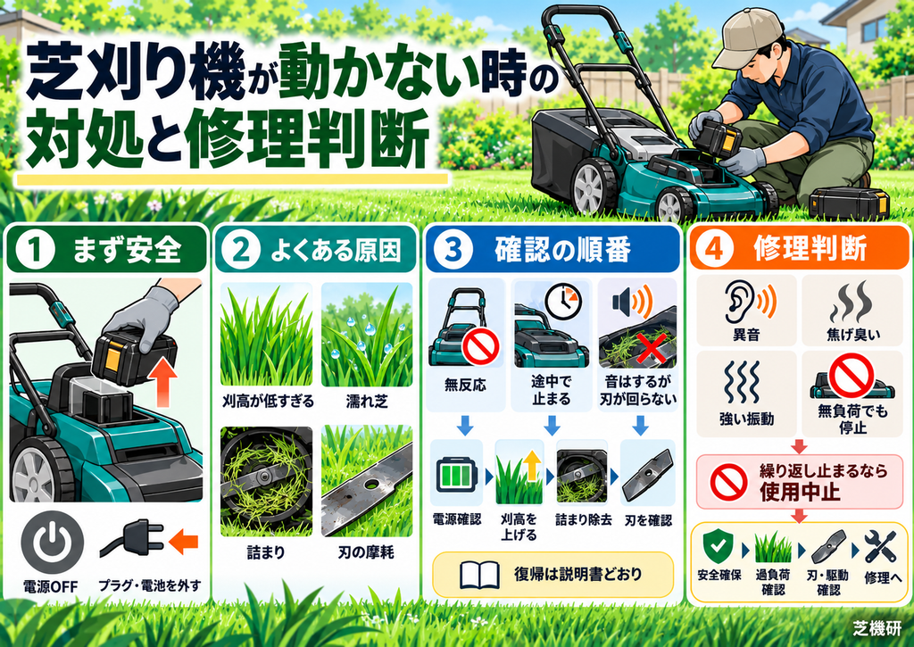 芝刈り機が動かない時の対処と修理判断