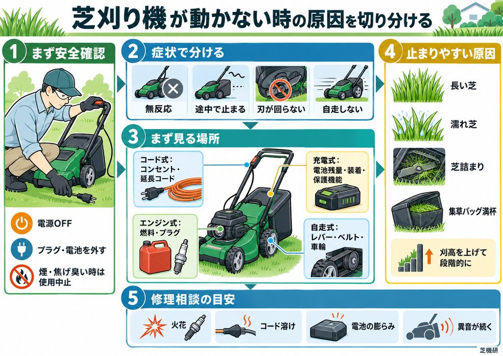 芝刈り機が動かない時の原因を切り分ける