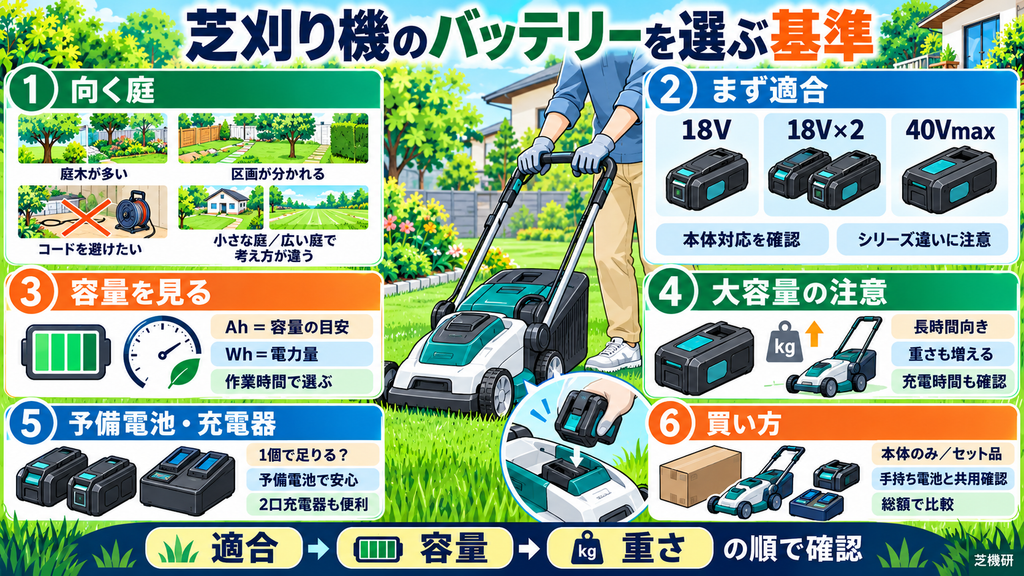 芝刈り機のバッテリーを選ぶ基準