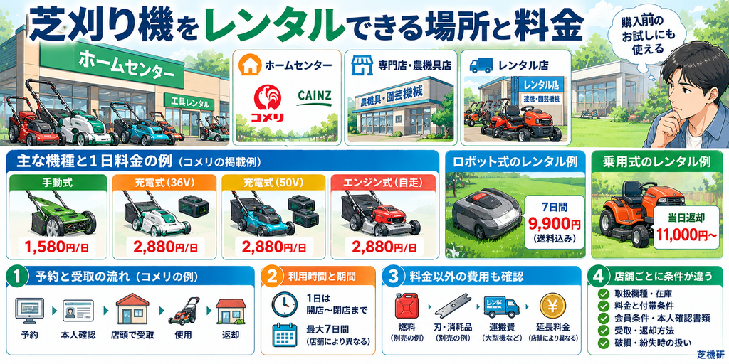 芝刈り機をレンタルできる場所と料金