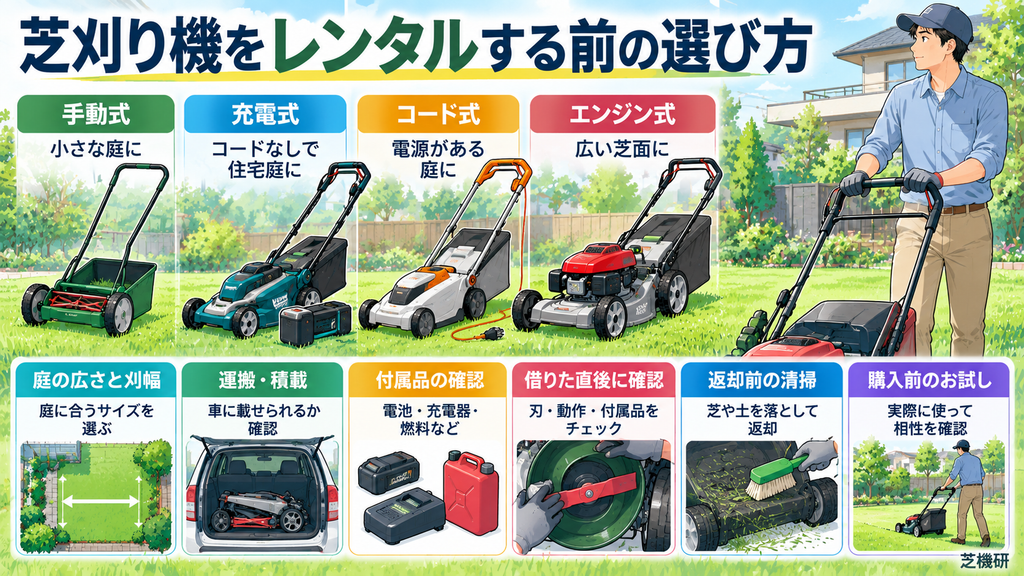 芝刈り機をレンタルする前の選び方
